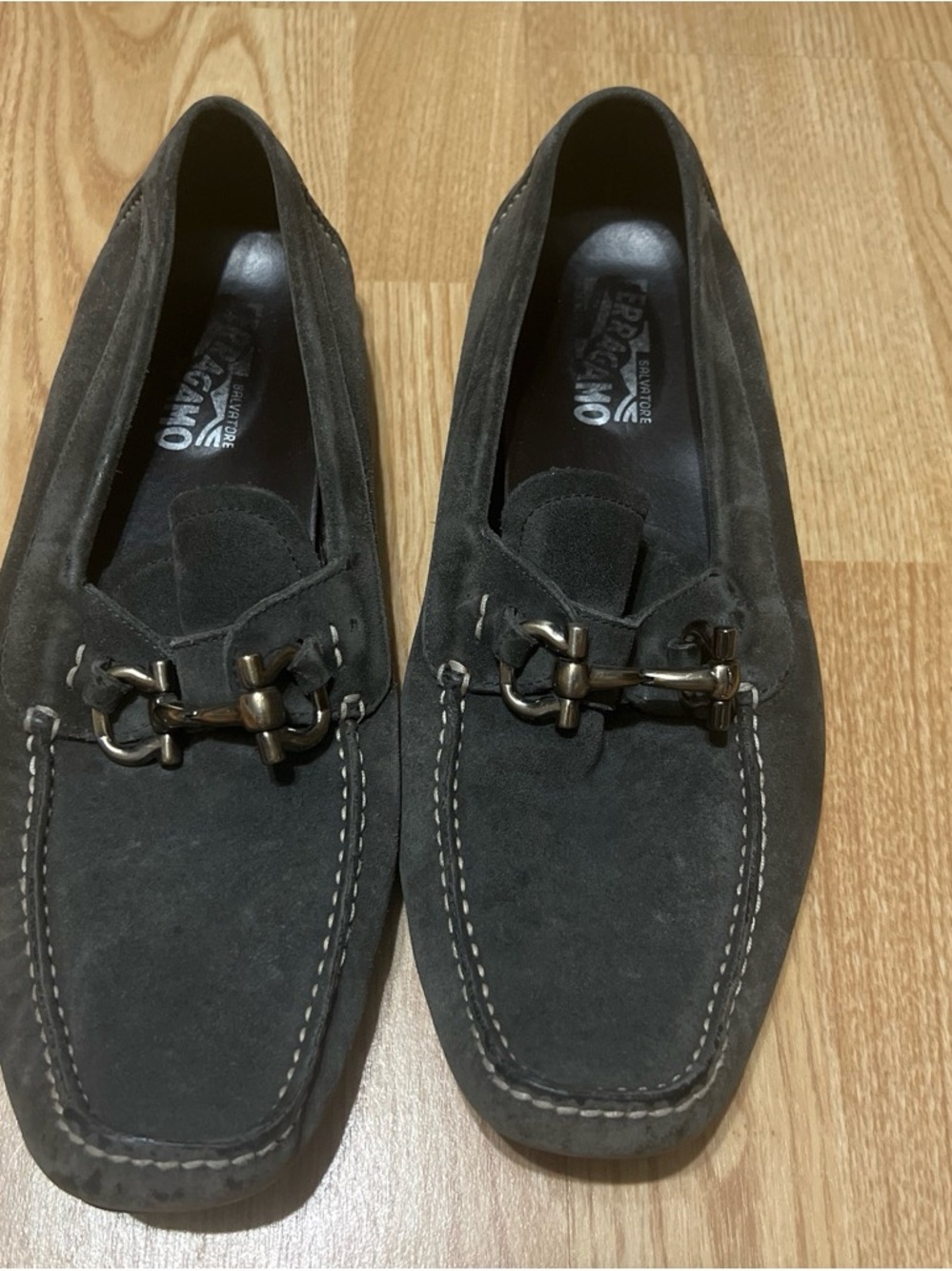 Salvatore Ferragamo Men's Charcoal Suede Bit Loafers